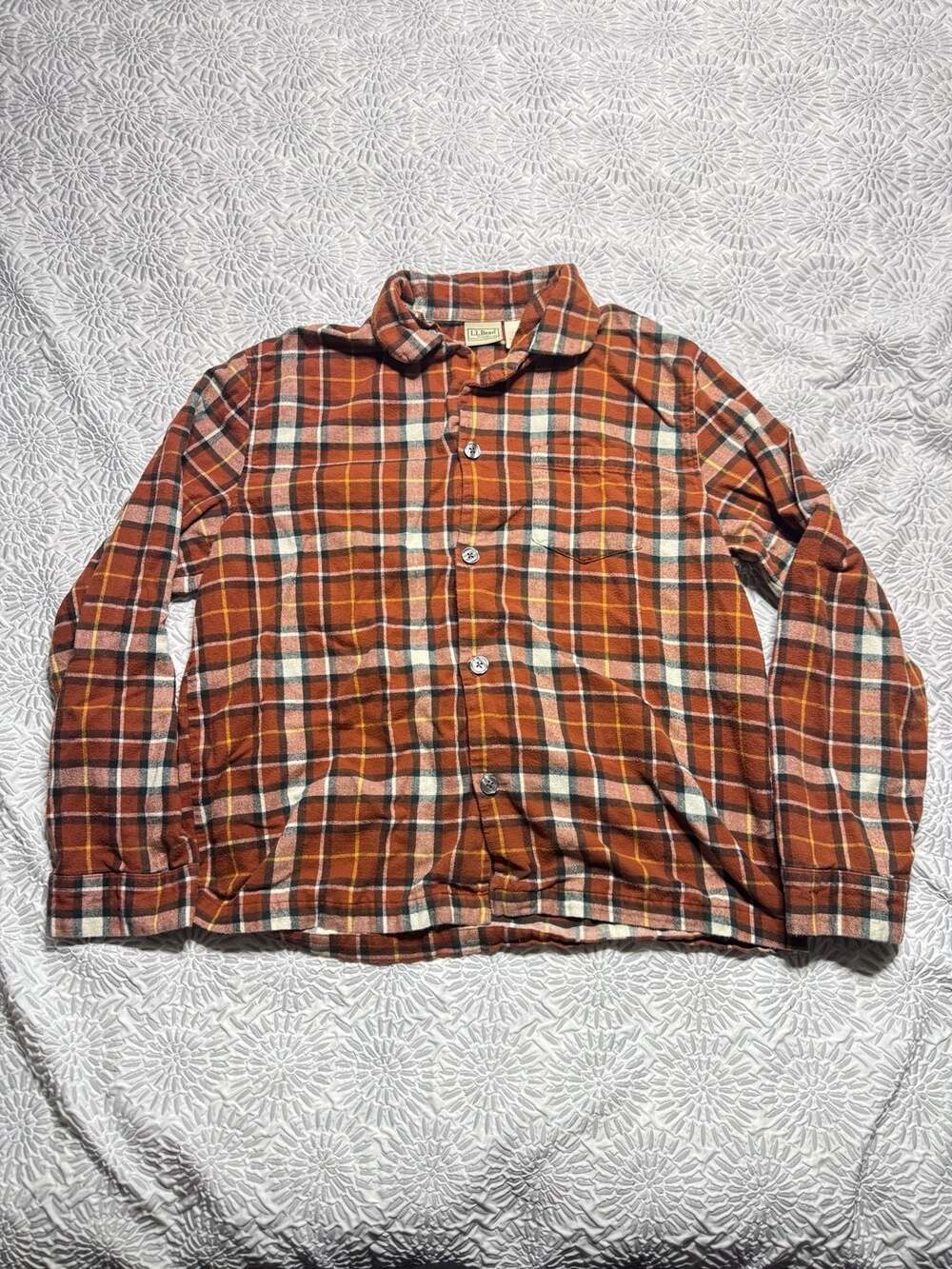 L.L. Bean Orange Plaid Flannel Button-Up Shirt and Lounge Pants Set Mens Large